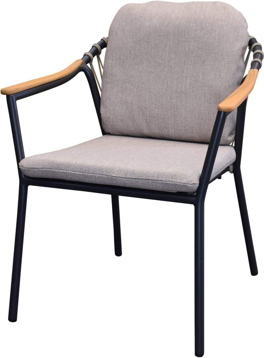 nova dining tuinstoel met teak armleuning antraciet stapelbaar
