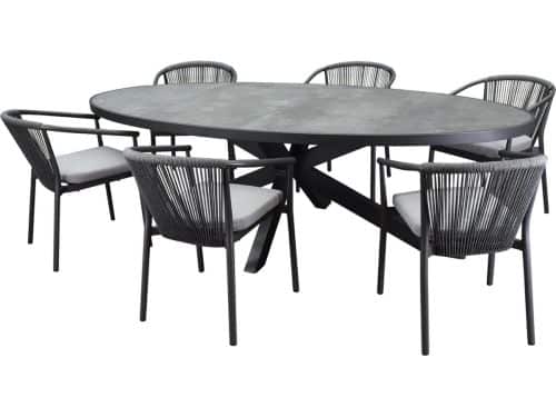 Ohio Apollo dining tuinset 241x116xH74 cm 7 delig antraciet keramiek