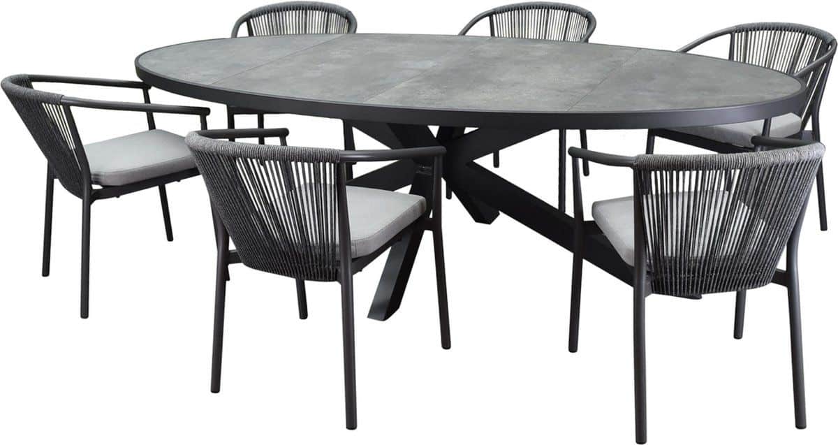 ohio apollo dining tuinset 241x116xh74 cm 7 delig antraciet keramiek