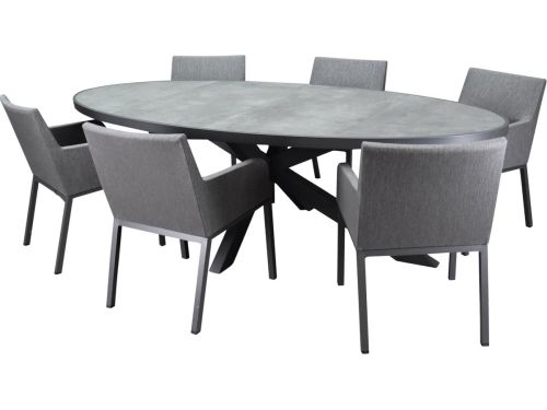 Ohio Chianti dining tuinset 241x116xH74 cm 7 delig antraciet keramiek