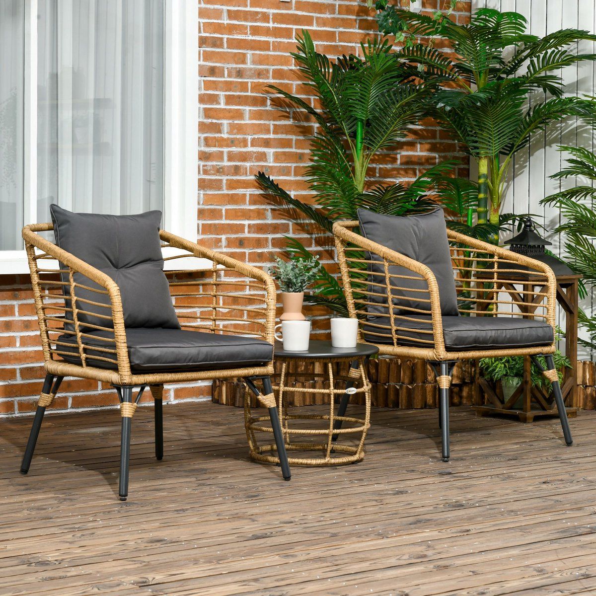 okwish bistroset 3 delig 2 stoelen met kussens en ronde