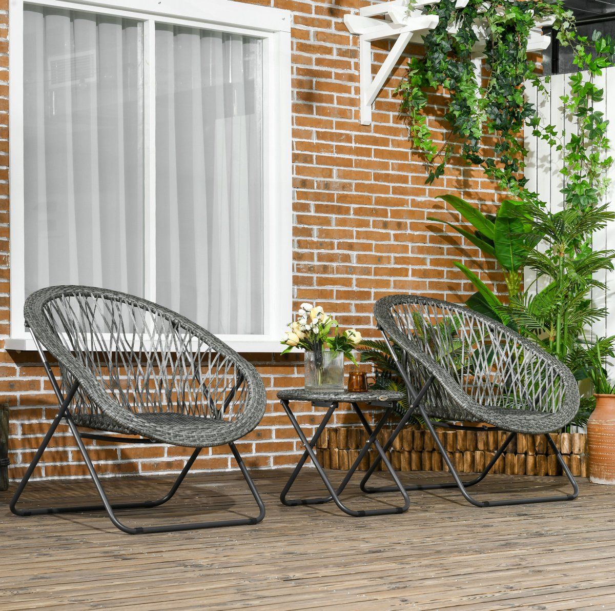 okwish bistroset inklapbare 3 delige set met 2 stoelen en