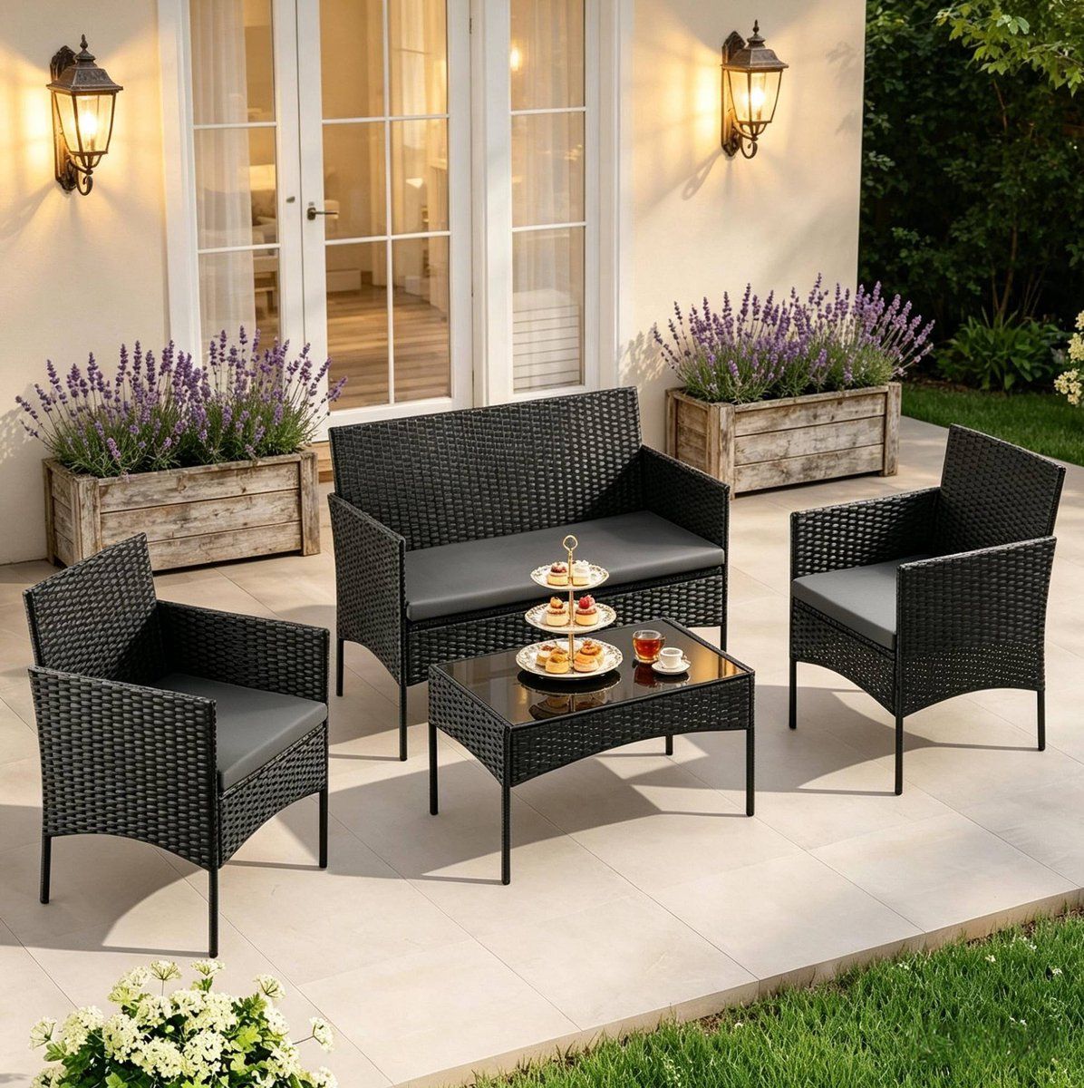 okwish loungeset 4 persoons stoel bank loungeset met tafel met