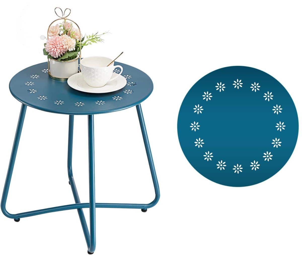 omgoods weerbestendige ronde bijzettafel van staal in marineblauw