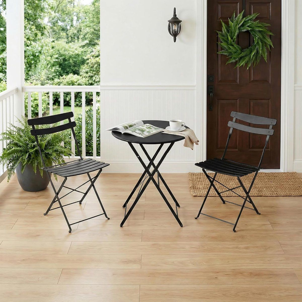 opvouwbare 3 delige metalen bistroset ruimtebesparende tuintafel en 2 stoelen
