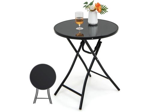 Opvouwbare tuintafel - Ronde bijzettafel - Buitenontspanning - Gehard glas