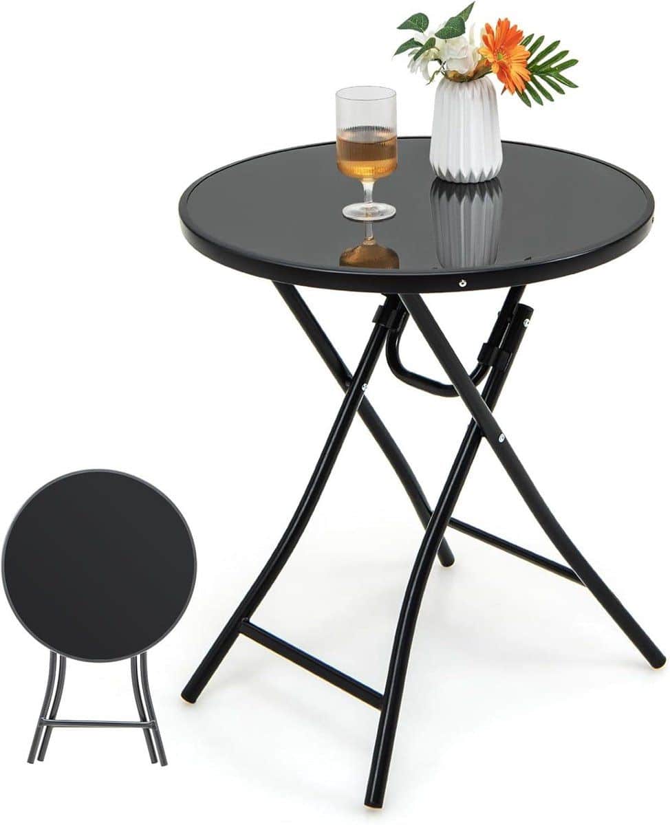 opvouwbare tuintafel ronde bijzettafel buitenontspanning gehard glas