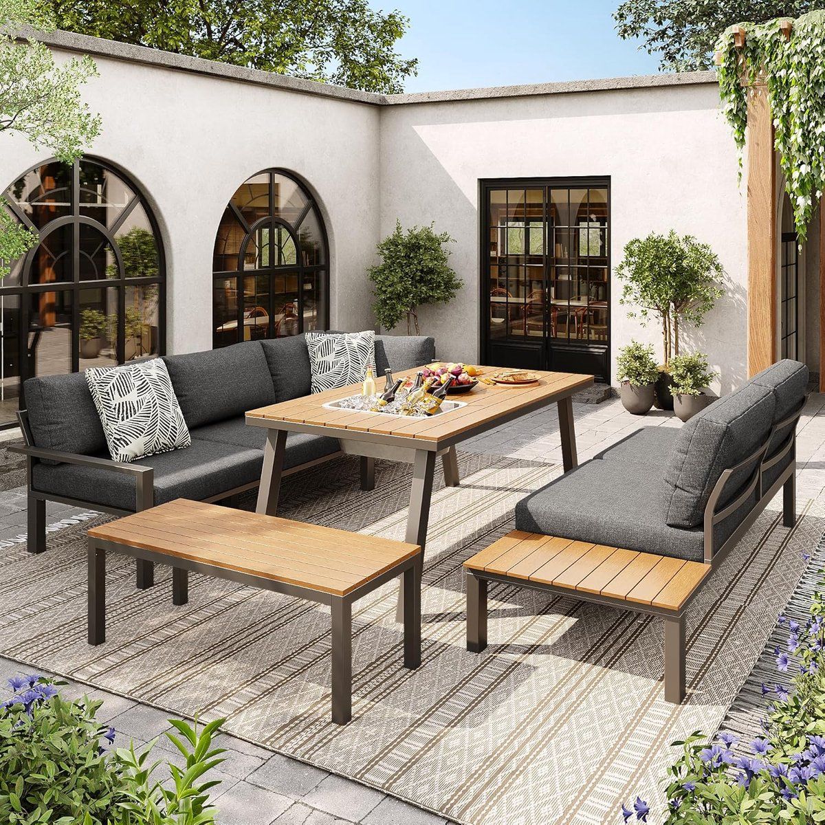 outdoor loungeset 5 delig 164x177x65 cm tuinmeubelset met dubbele bank