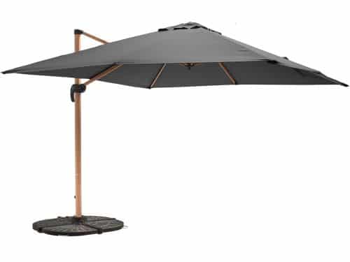 Oviala - Verstelbare parasol 3x3m en 4 grijze verzwaarde tegels