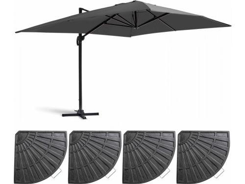 Oviala - Zweefparasol 3x4m Antraciet Kantelbaar Draaibaar + 4 Tegels