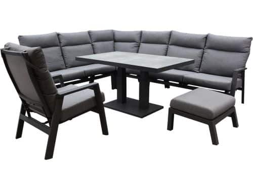 Pacific hoek dining loungeset 7 delig aluminium verstelbaar