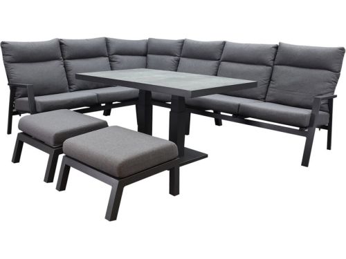 Pacific hoek dining loungeset 7 delig aluminium verstelbaar