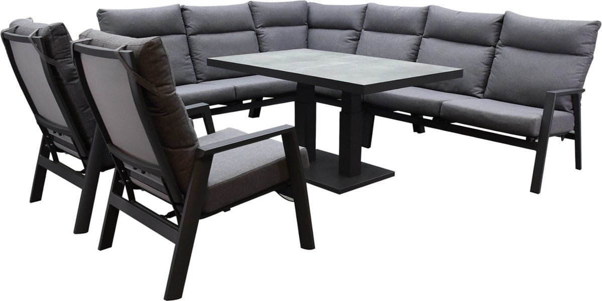 pacific hoek dining loungeset 7 delig aluminium verstelbaar antraciet