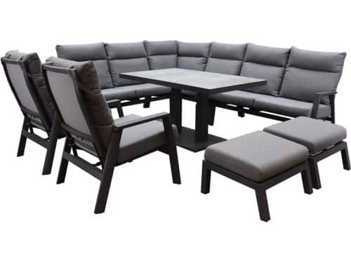 Pacific hoek dining loungeset 9 delig aluminium verstelbaar
