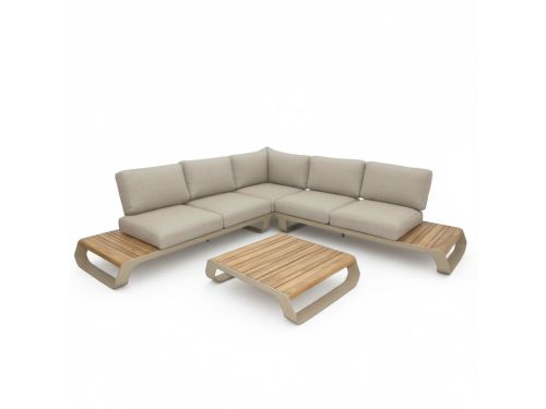 Palm Springs hoek loungeset 5 personen | aluminium + hardhout | beige | 3-delig - 267x267cm