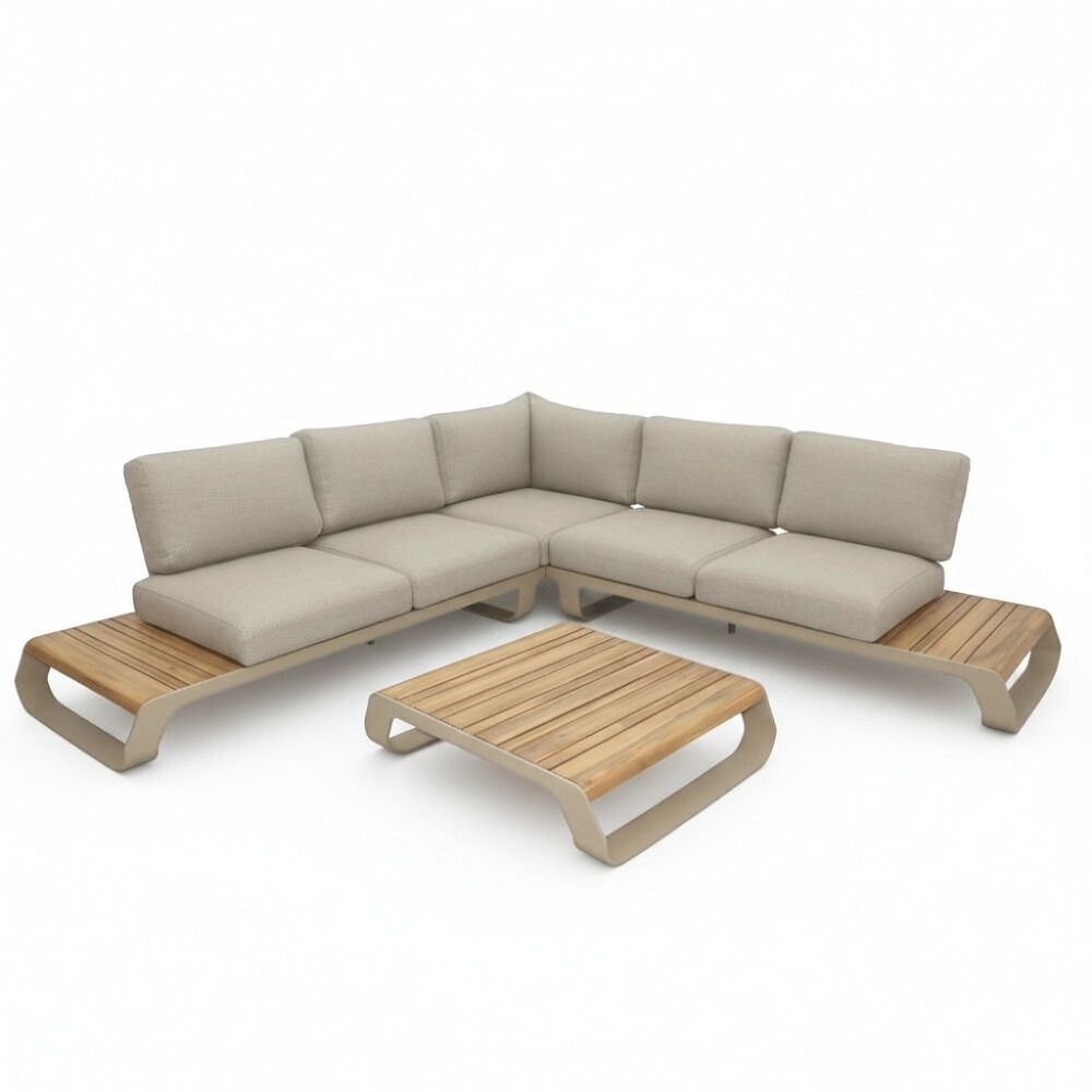 palm springs hoek loungeset 5 personen | aluminium + hardhout | beige | 3 delig 267x267cm