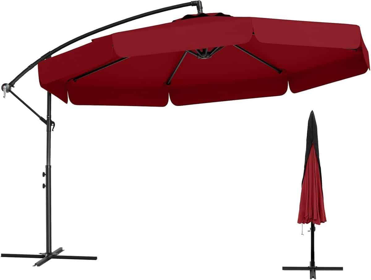 parasol 300 cm, incl. beschermhoes, zweefparasol met zwengel en volant