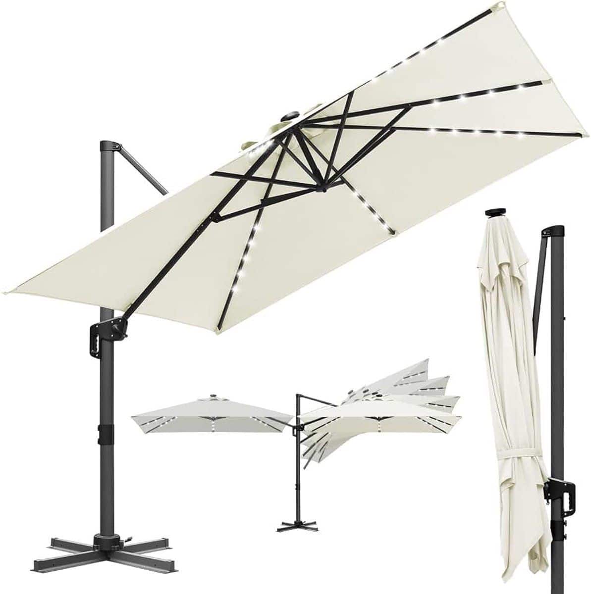 parasol, 300 x 300 cm, grote zonne led tuinparasol met zwengel
