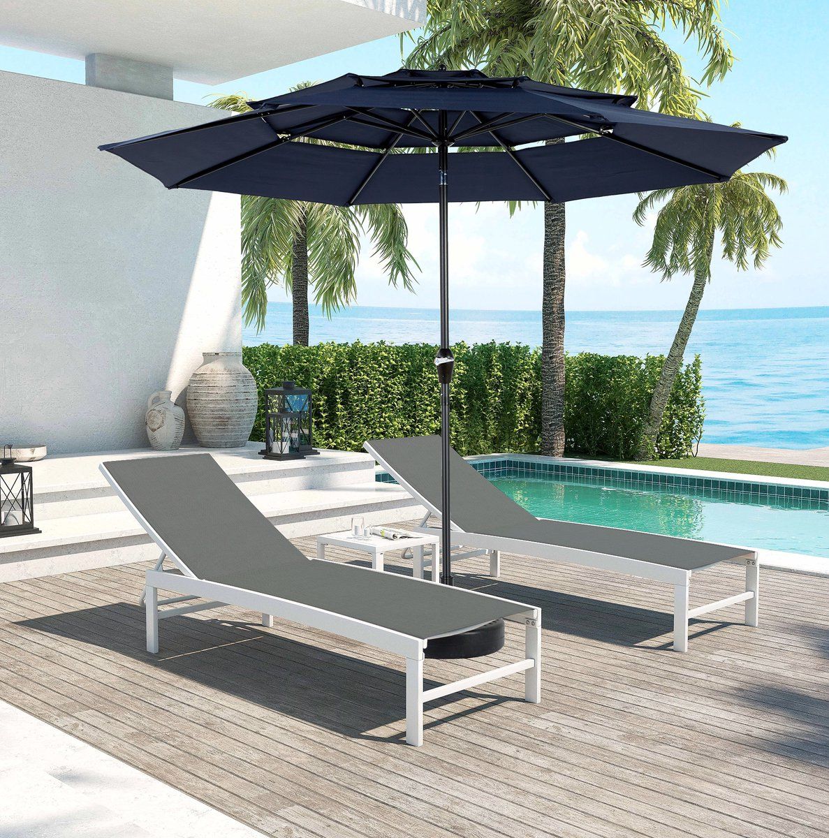 parasol kantelbaar 10ft rond 294 cm staal marineblauw met zwengel