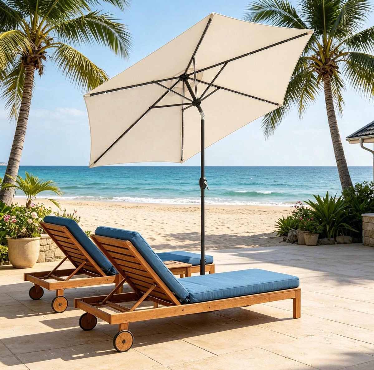 parasol ledlicht rond 292 cm ijzer polyester beige voor balkon