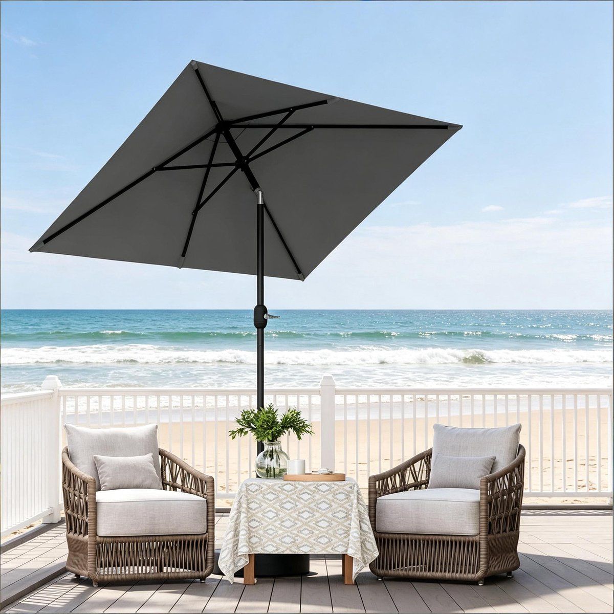 parasol verstelbare stokparasol 206 x 135 cm metaal polyester donkergrijs