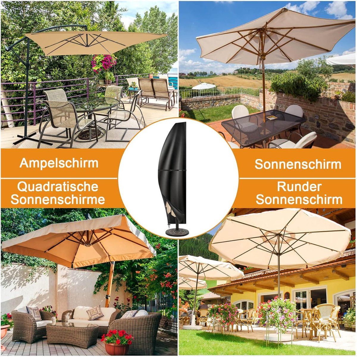 parasolbeschermhoes 2 tot 3 m, beschermhoes voor hangende parasol met