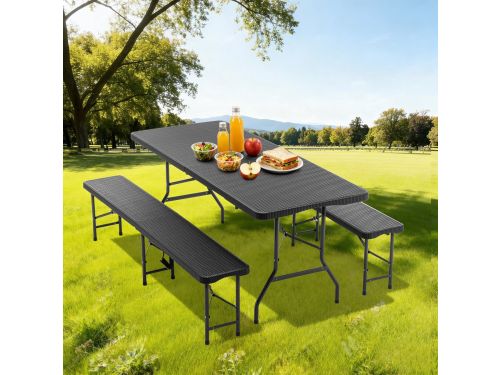 Picknicktafel - Opvouwbare tuintafel met twee bankjes - 3-delige campingset