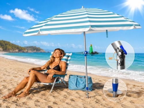 Pincho - LUXE ALUMINIUM STRANDPARASOL 200 cm - TURQUOISE WIT.