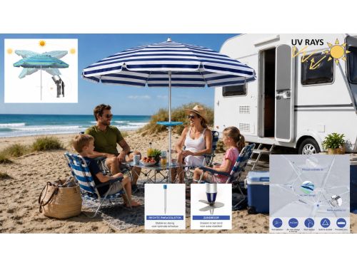 Pincho - LUXE STRANDPARASOL 200 - Blauw & Witte Strepen