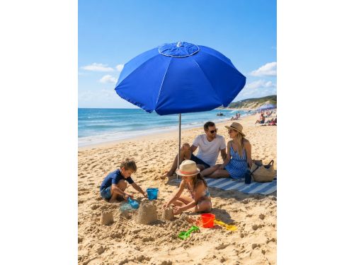Pincho - StrandParasol met Lange Zandboor - Donker Blauwe Kleur