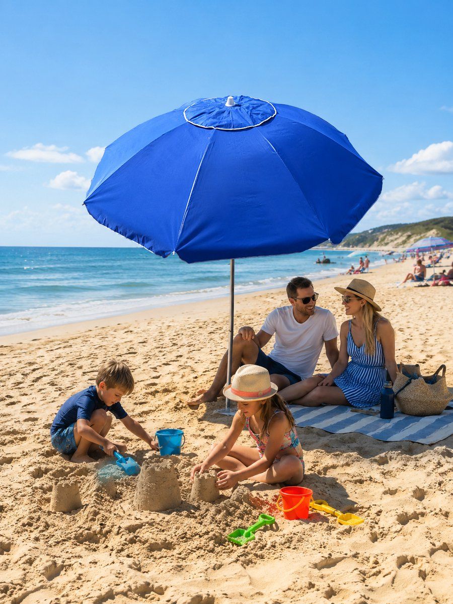 pincho strandparasol met lange zandboor donker blauwe kleur