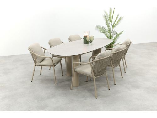 Pisa/Taste Denia 6-persoons organische tuinset 240x105 cm. - Latte