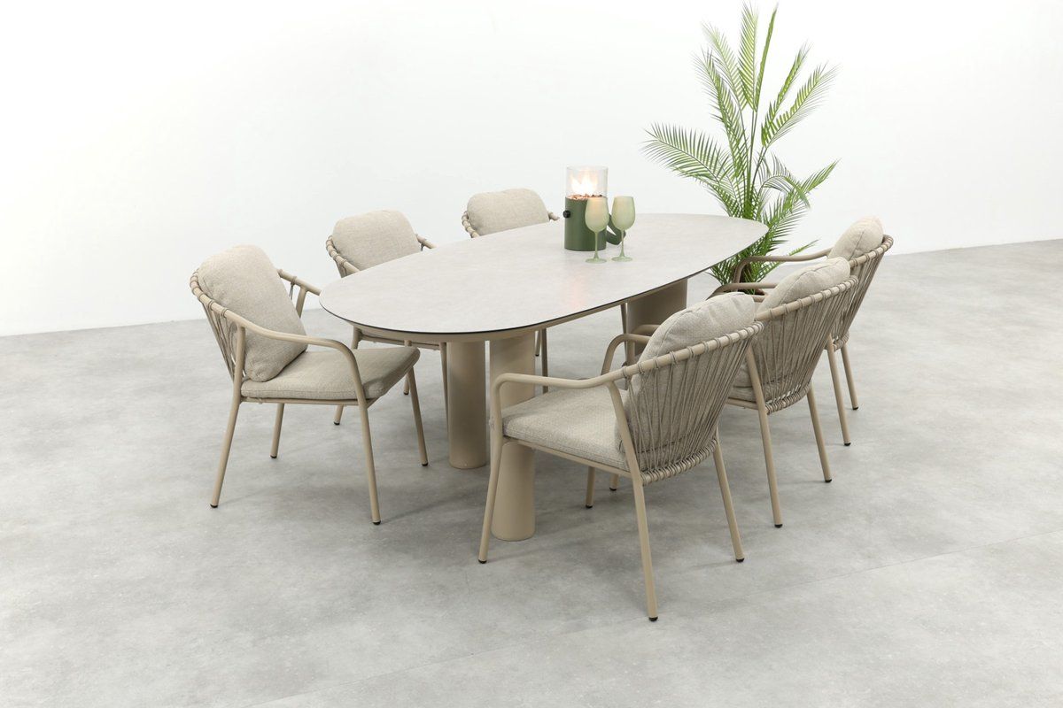 pisa/taste denia 6 persoons organische tuinset 240×105 cm. latte