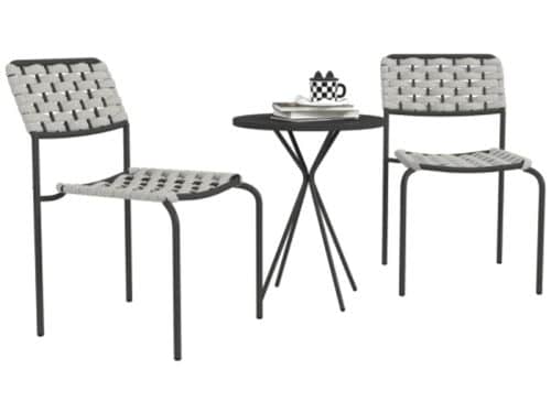 Polyrattan Tuinset 3-delig Grijs 2 Stapelbare Stoelen Tafel Stalen Frame