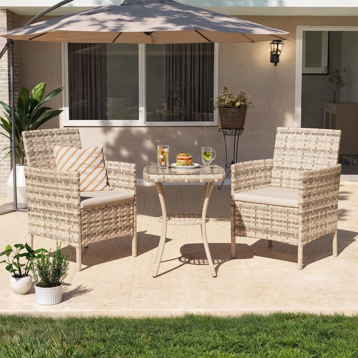 polyrotan balkonset 3 delig 59 x 61 x 84 cm tafel