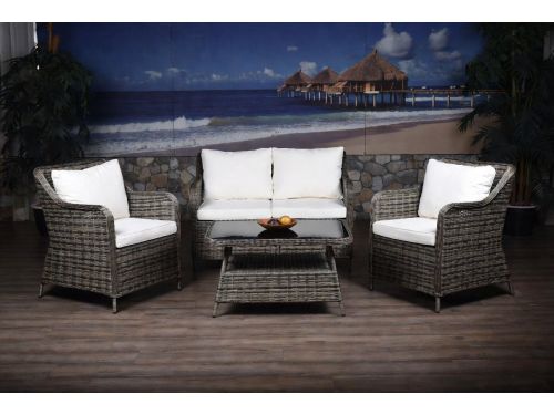 Polyrotan Loungeset 4-delig - Tuinset met Bank, 2 Stoelen &
