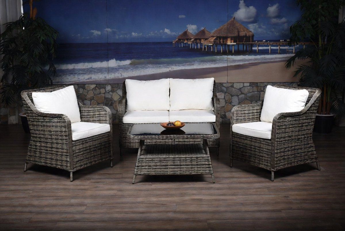 polyrotan loungeset 4 delig tuinset met bank, 2 stoelen &