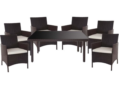 Polyrotan-set Halden, tuinmeubelen balkonset zitmeubelen ~ bruin, kussens crème