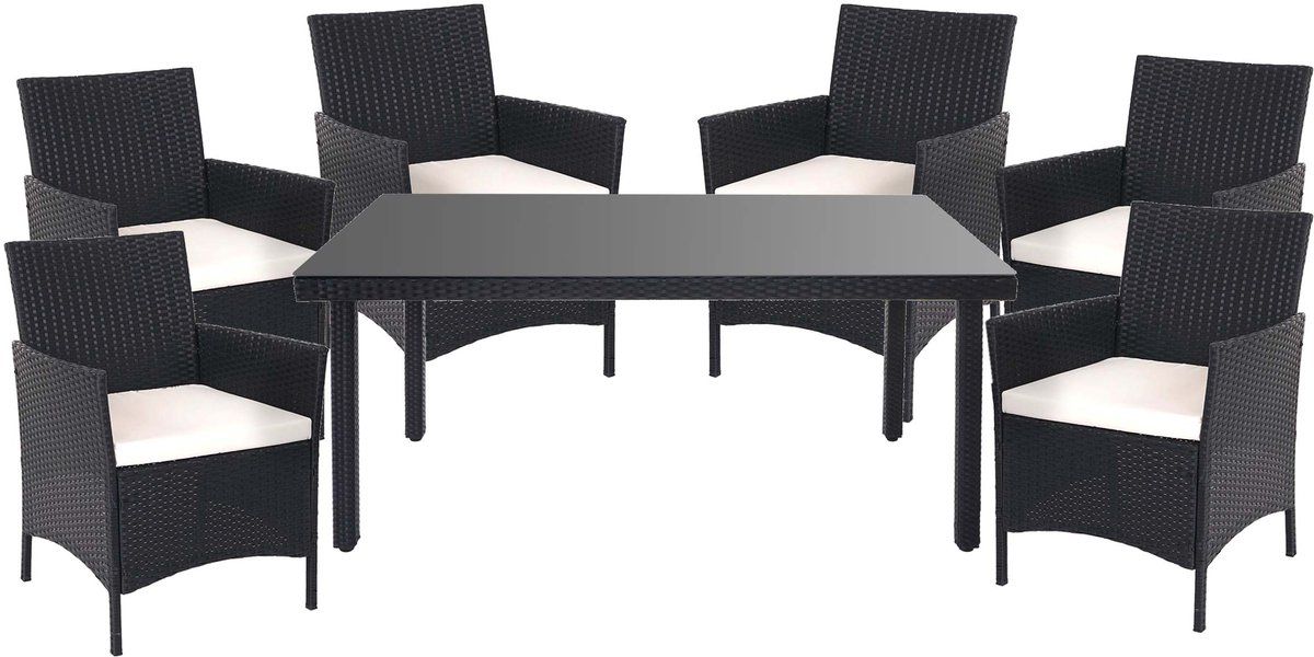 polyrotan set halden, tuinmeubelen balkonset zitmeubelset ~ antraciet, kussens crème