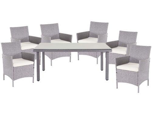 Polyrotan-set Halden, tuinmeubelen balkonset zitmeubelset ~ grijs, kussens crème