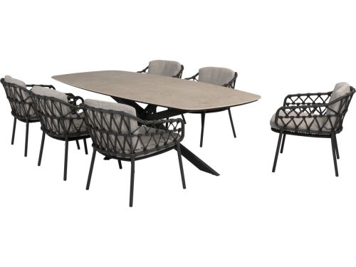 Prado Calpi barrel dining tuinset 7 delig 240x105xH75 cm keramiek