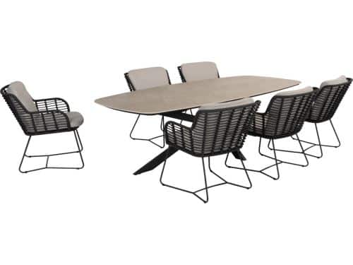 Prado Fabrice barrel dining tuinset 7 delig 240x105xH75 cm keramiek