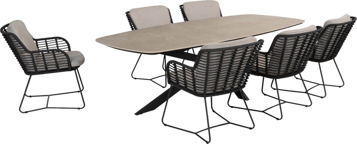 prado fabrice barrel dining tuinset 7 delig 240x105xh75 cm keramiek