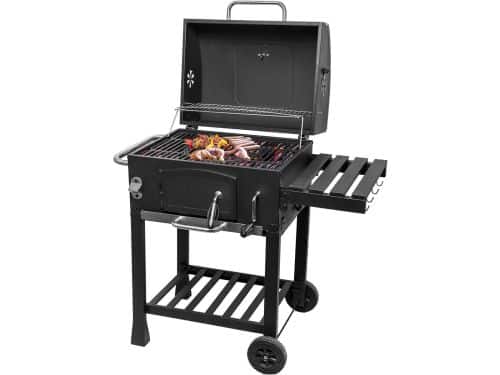 Premium Cast Iron Houtskool BBQ Grill Trolley met Verstelbare Hoogte