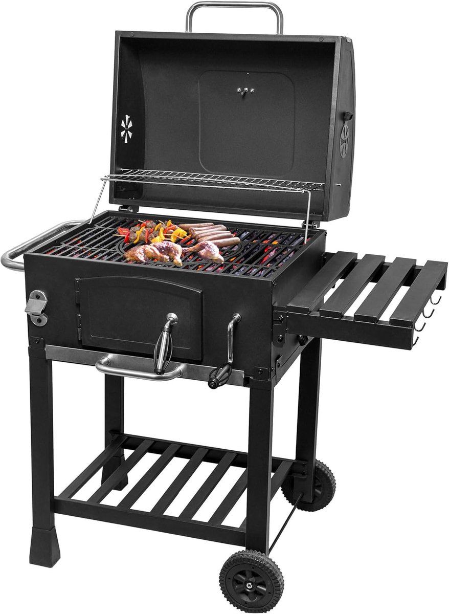 premium cast iron houtskool bbq grill trolley met verstelbare hoogte