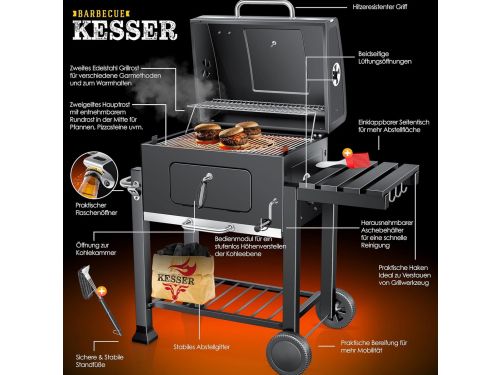Premium XL Houtskool BBQ Grillwagen met Deksel, Thermometer & Warmhoudrek