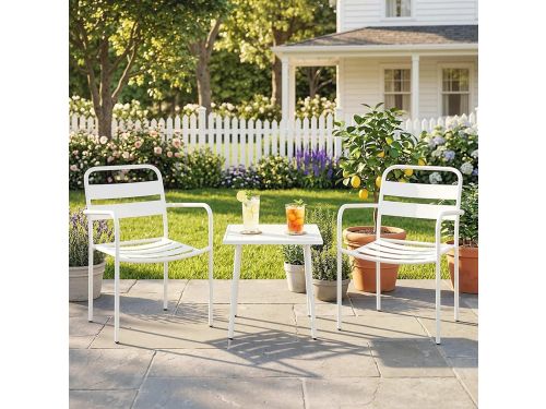 Pugsdrly Bistroset 3-delige metalen tuinmeubelset met 2 tuinstoelen