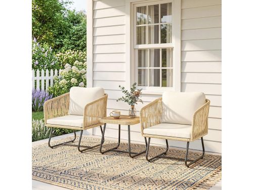 Pugsdrly Rotan bistroset 3-delige FSC-tuinsetset met 2 fauteuils