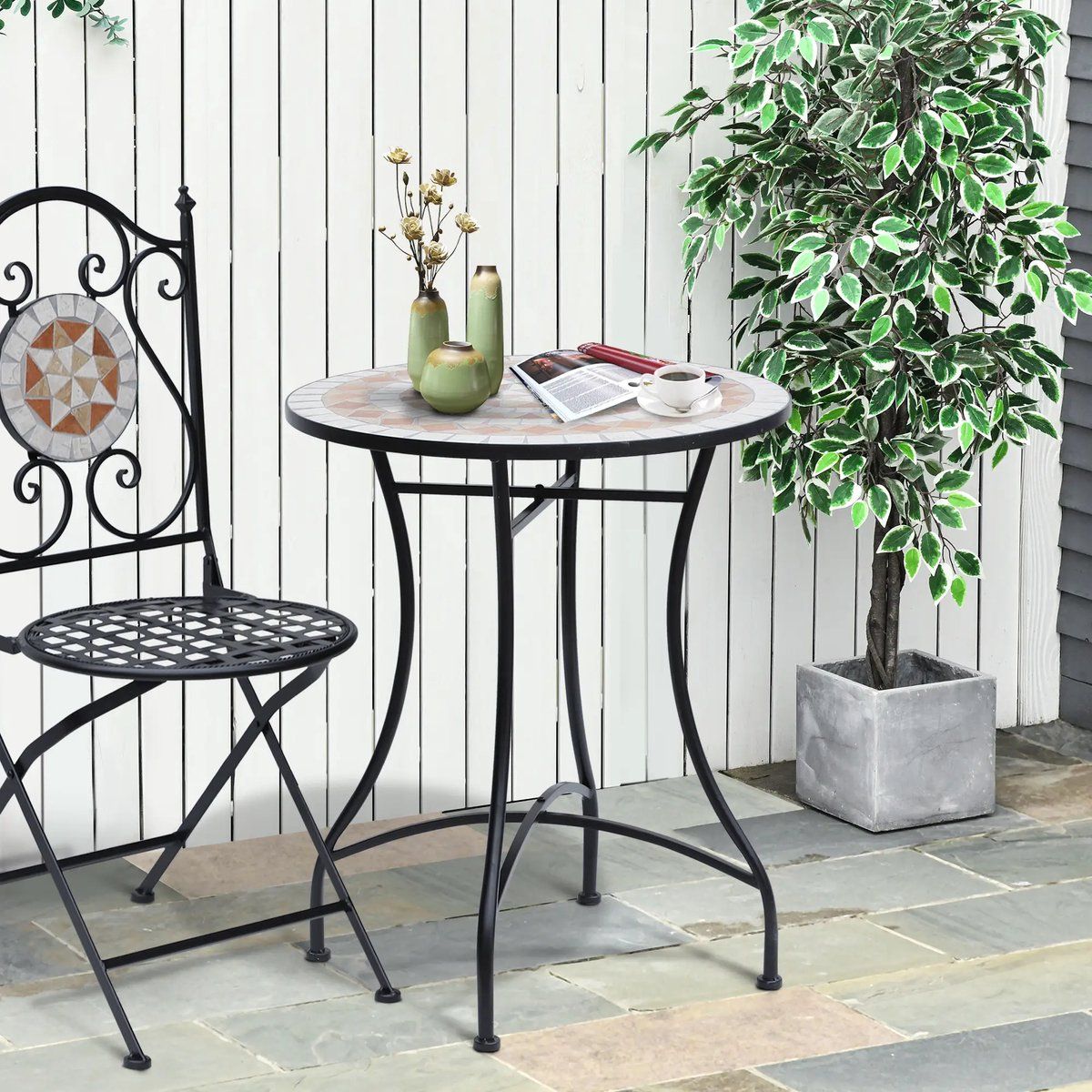 pugsdrly tuintafel mozaïektafel balkontafel bijzettafel serveertafel rond staal + keramiek