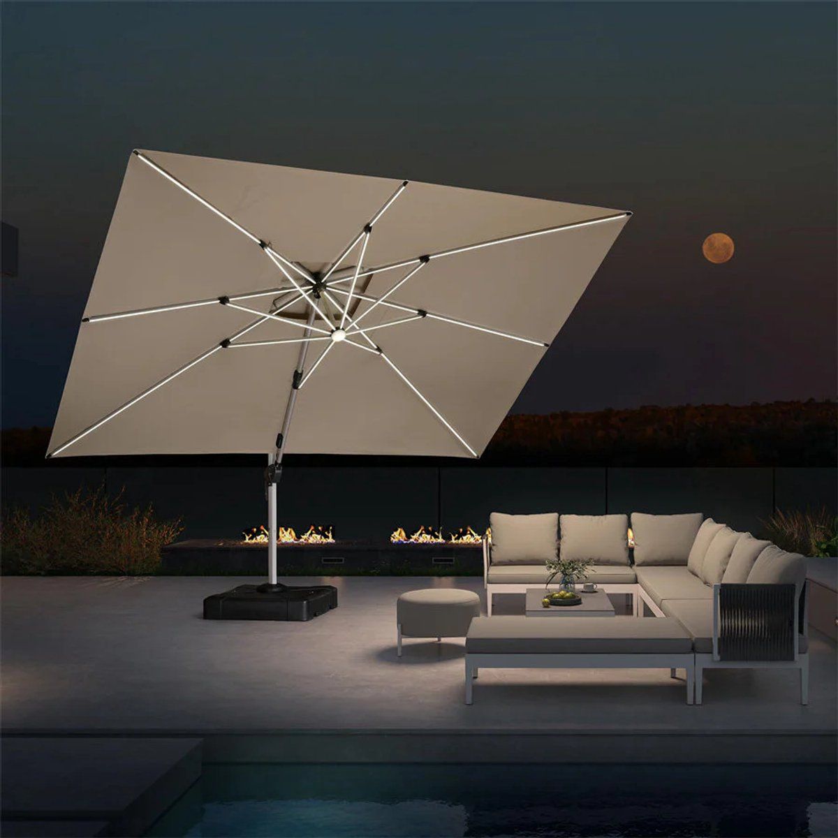purple leaf rechthoek parasol 360° draaibaar ingebouwde led